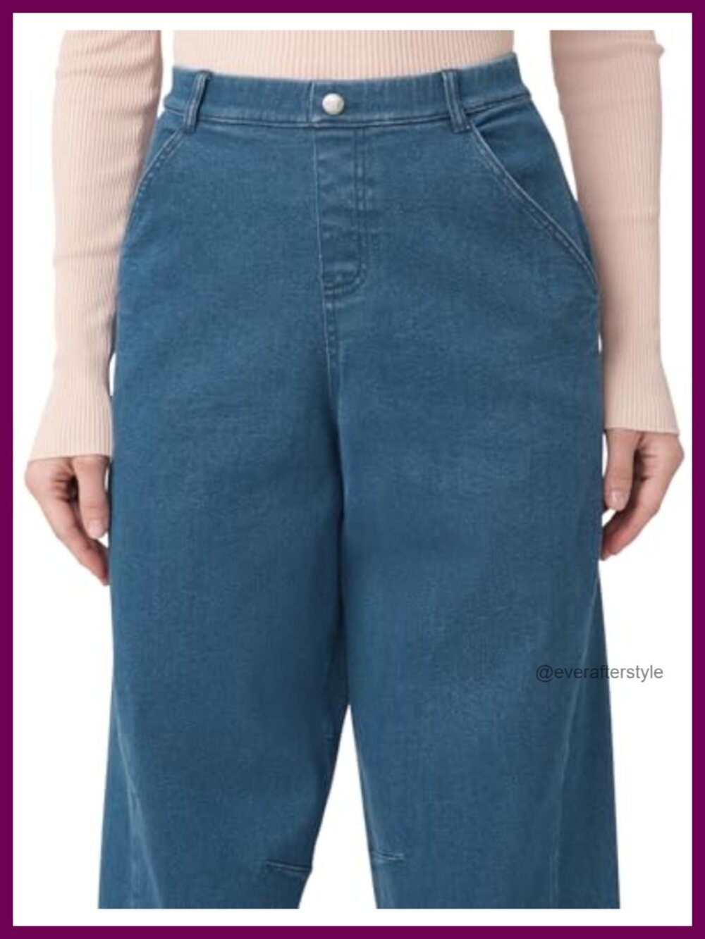 Womens Barrel Leg Jeans Skimmer Pull On Mid Rise Ankle Cropped Denim - Picture 3 of 5